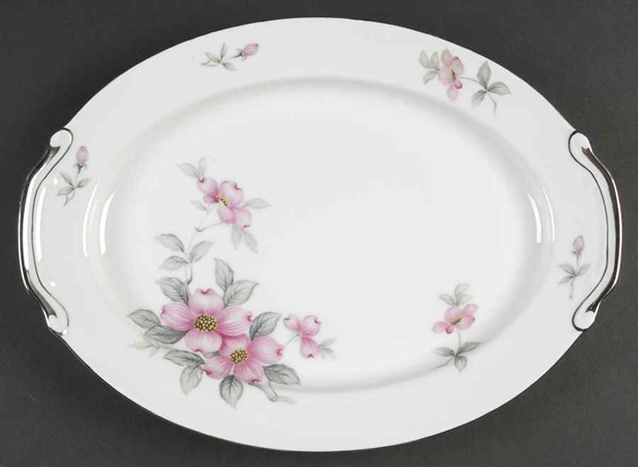 Dogwood (Platinum Trim) 14" Oval Serving Platter by Harmony House China-1