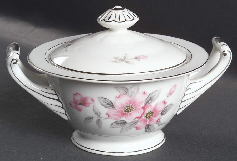 Dogwood (Platinum Trim) Sugar Bowl & Lid by Harmony House China-1