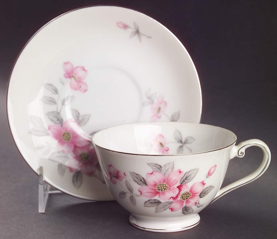 Dogwood (Platinum Trim) Footed Cup & Saucer Set by Harmony House China-1