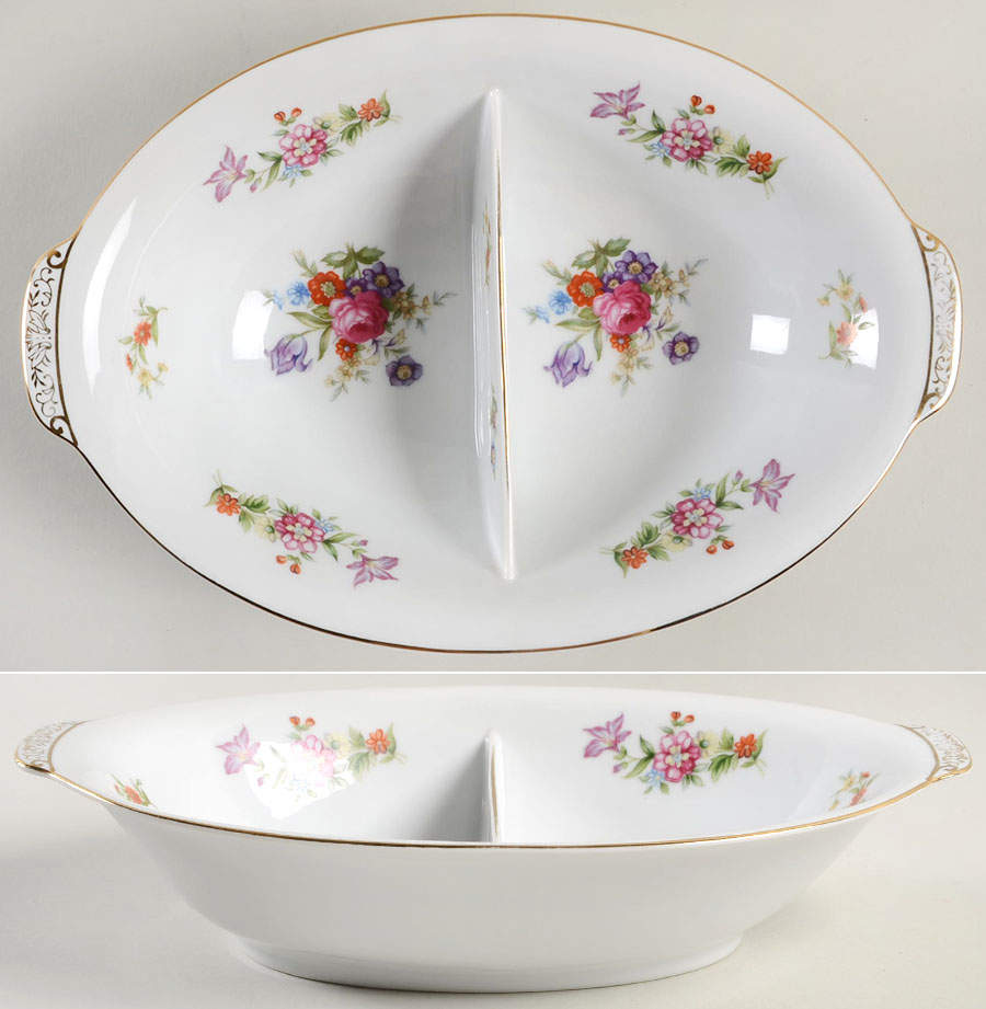 Dresdania 10" Oval Divided Vegetable Bowl by Harmony House China-1