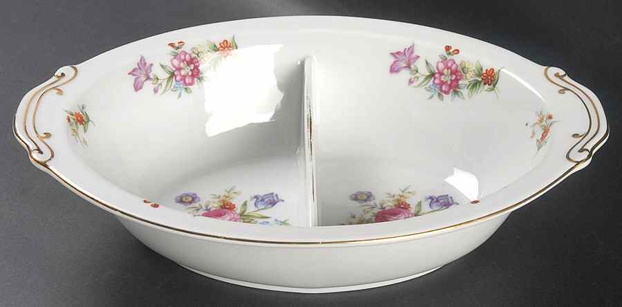 Dresdania 10" Oval Divided Vegetable Bowl by Harmony House China-1
