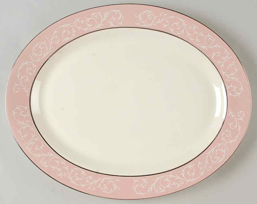 Filigree Pink 13" Oval Serving Platter by Harmony House China-1