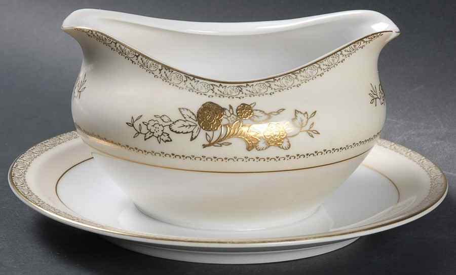 Gold Crest Gravy Boat with Attached Underplate by Harmony House China-1