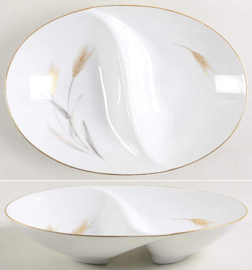 Golden Wheat 11" Oval Divided Vegetable Bowl by Harmony House China-1