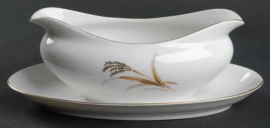 Golden Wheat Gravy Boat with Attached Underplate by Harmony House China-1