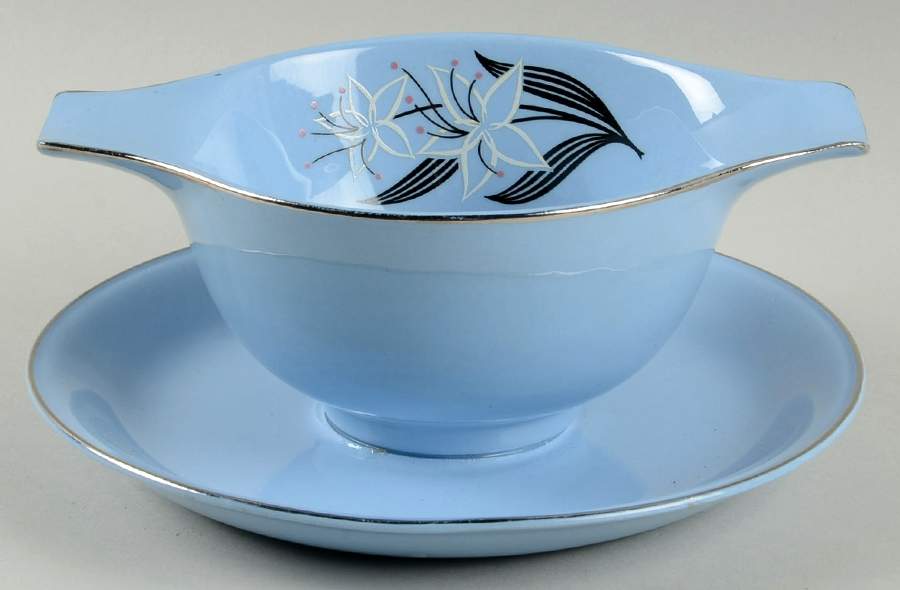 Marcia Pacific Blue Gravy Boat with Attached Underplate by Harmony House China-1