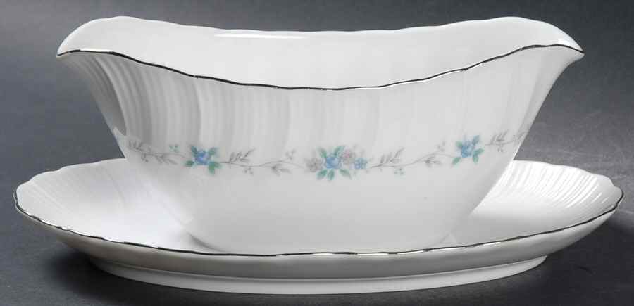 Monticello Blue (Platinum Trim) Gravy Boat with Attached Underplate by Harmony House China-1