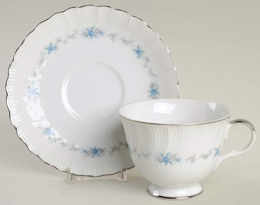 Monticello Blue (Platinum Trim) Footed Cup & Saucer Set by Harmony House China-1