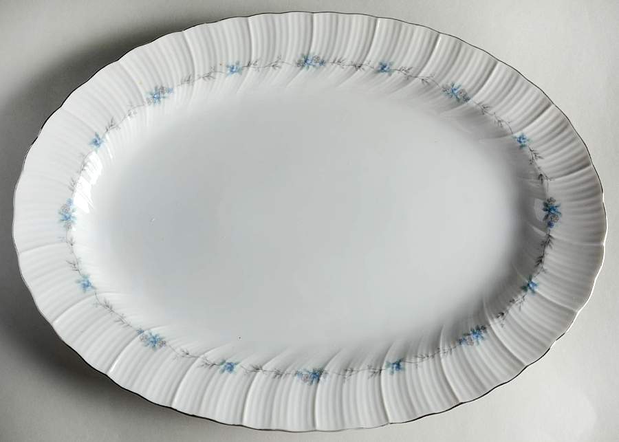 Monticello Blue (Platinum Trim) 14" Oval Serving Platter by Harmony House China-1