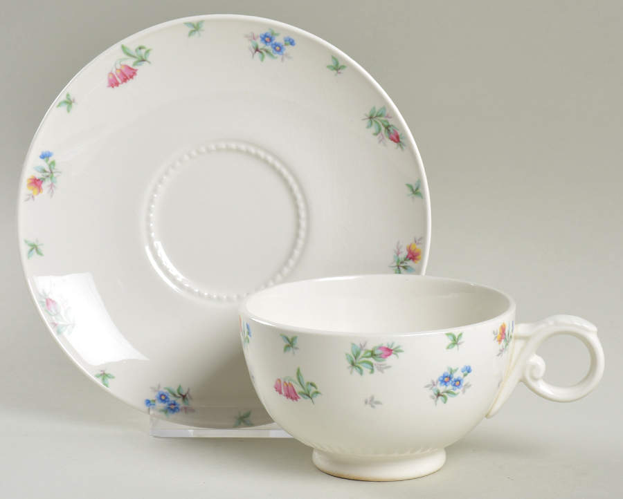 Monticello Pink and Blue (No Trim) Footed Cup & Saucer Set by Harmony House China-1