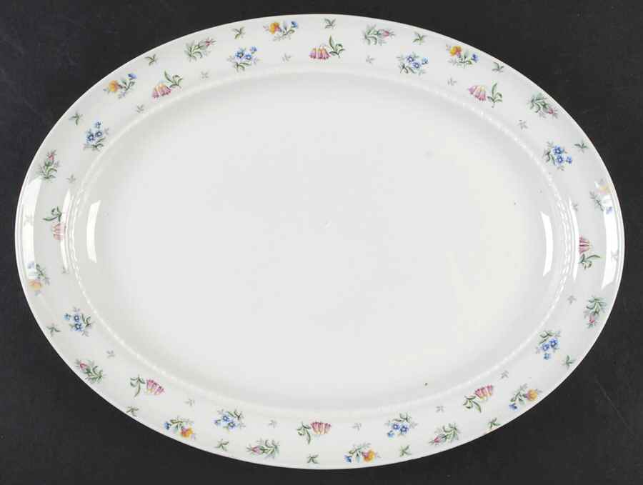 Monticello Pink and Blue (No Trim) 13" Oval Serving Platter by Harmony House China-1