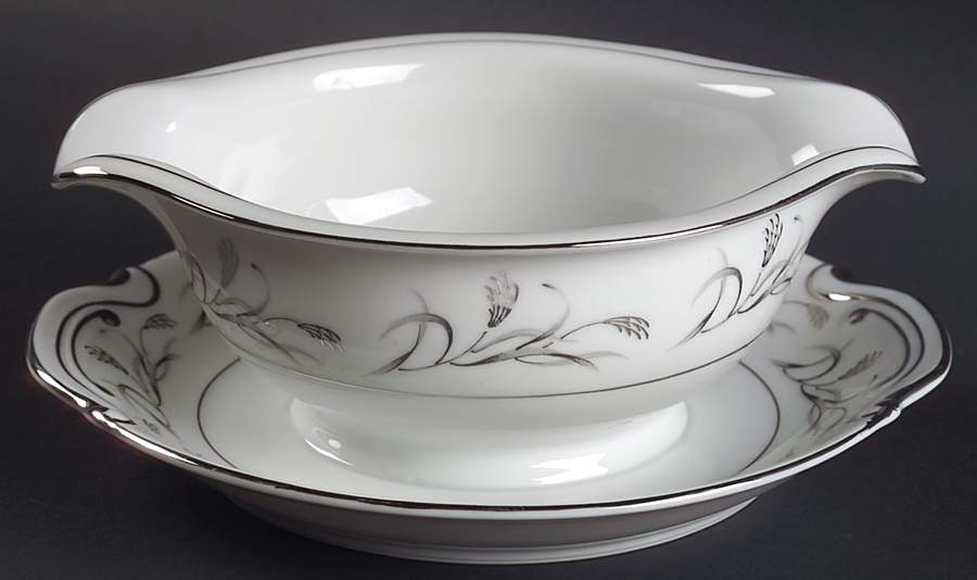 Platinum Garland Round Gravy Boat/Attached Underplate by Harmony House China-1