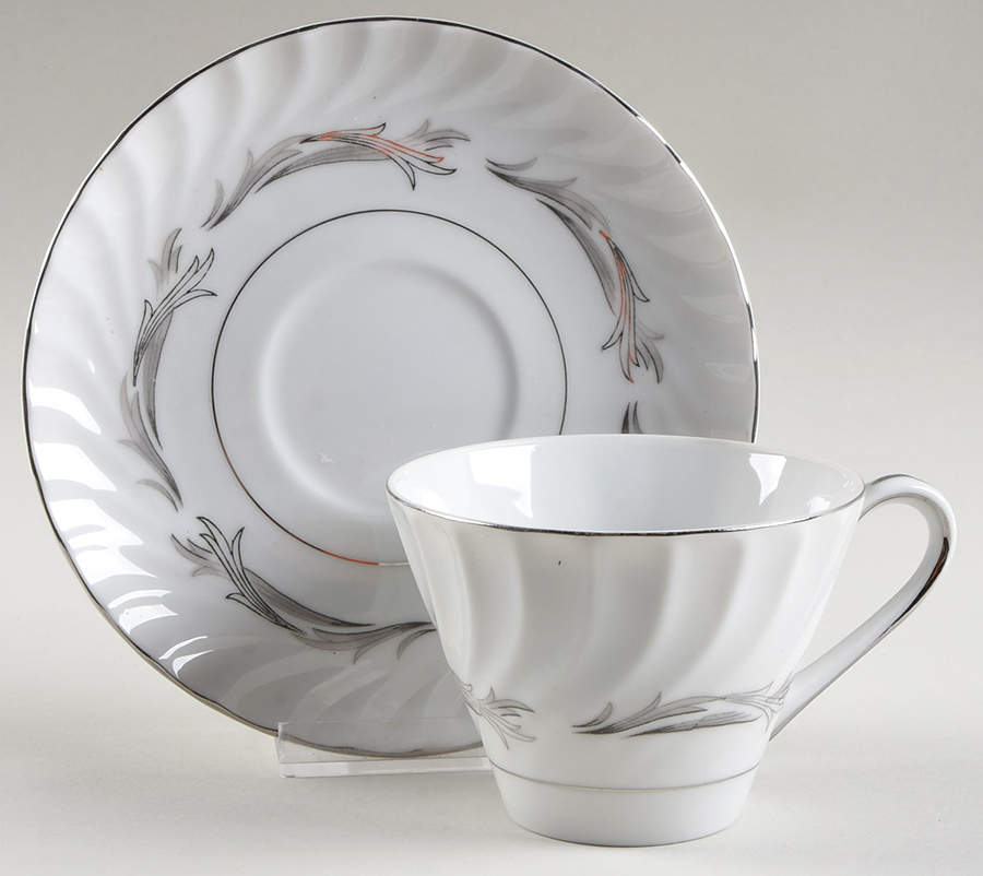 Platinum Scroll Flat Cup & Saucer Set by Harmony House China-1