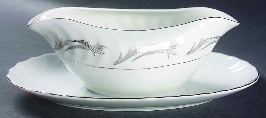 Platinum Scroll Gravy Boat with Attached Underplate by Harmony House China-1