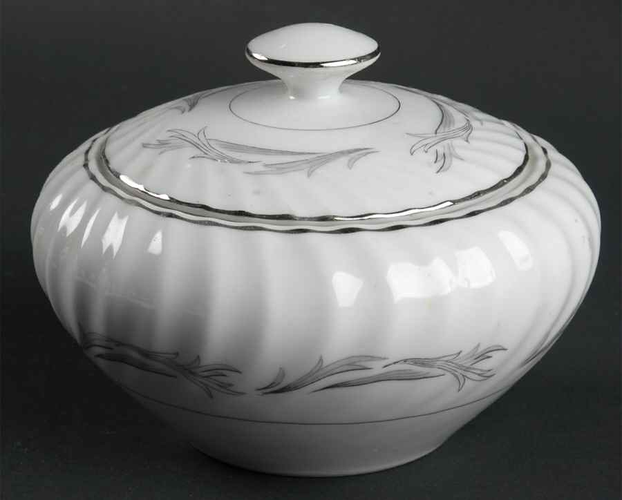 Platinum Scroll Sugar Bowl & Lid by Harmony House China-1