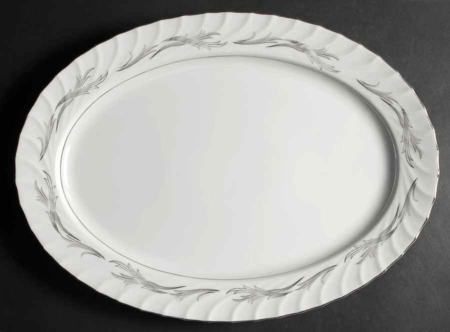 Platinum Scroll 16" Oval Serving Platter by Harmony House China-1
