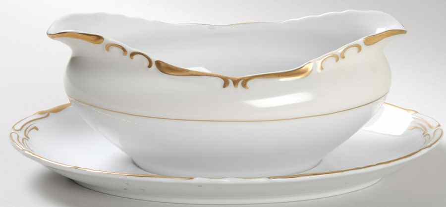 Royal Baroque Off White Gravy Boat with Attached Underplate by Harmony House China-1