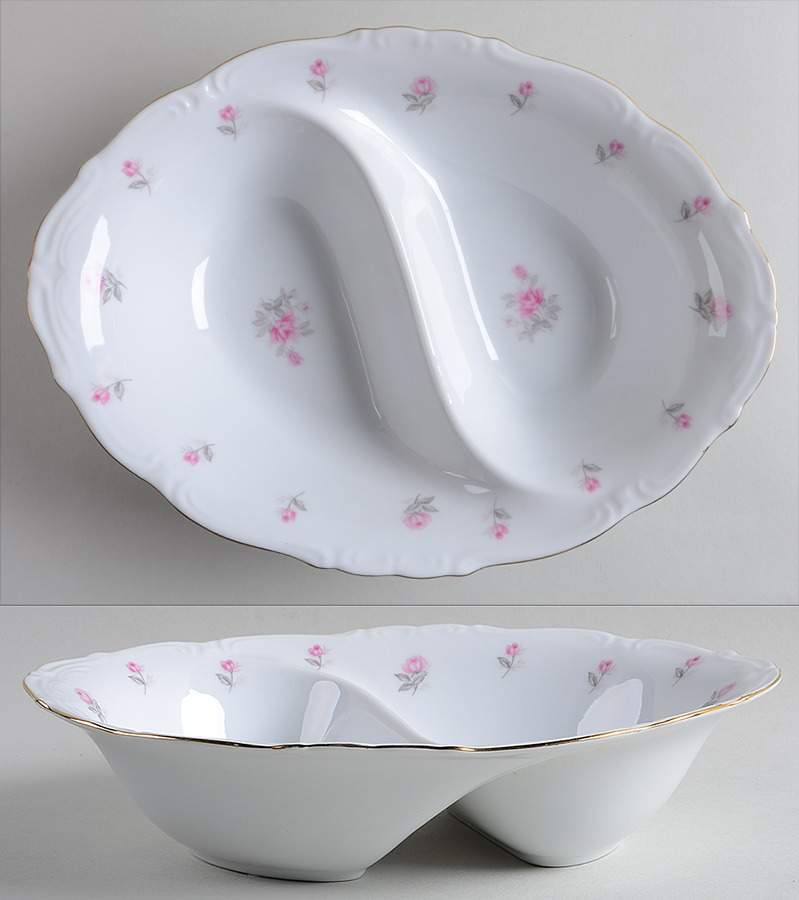 Rose Petite 10" Oval Divided Vegetable Bowl by Harmony House China-1