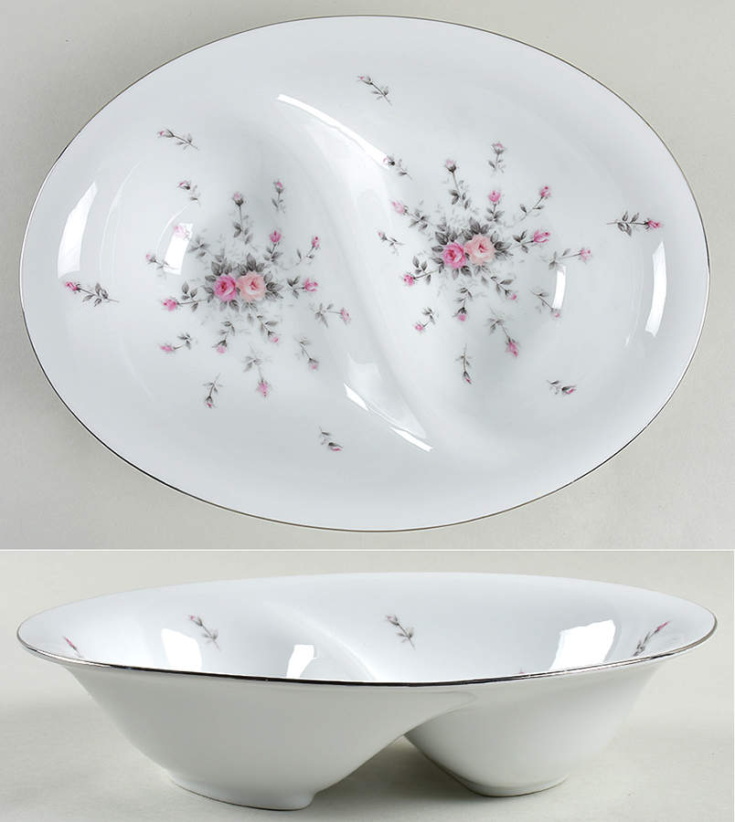 Rosebud 10" Oval Divided Vegetable Bowl by Harmony House China-1