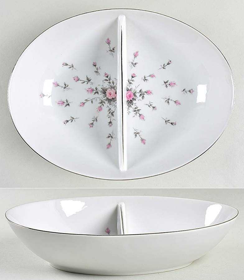 Rosebud 10" Oval Divided Vegetable Bowl by Harmony House China-1