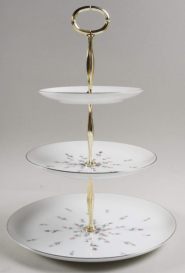 Rosebud 13 7/8"-14 1/4" 3-Tiered Serving Tray(DP,SP,BB) HC by Harmony House China-1