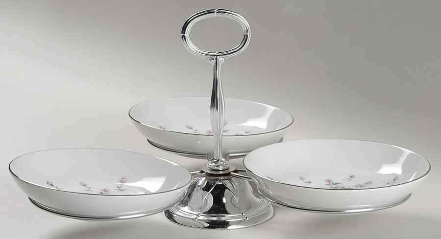 Rosebud 7" x 12" 3-Part Relish & Metal Stand (FR) HC by Harmony House China-1