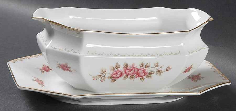 Rosette Gravy Boat with Attached Underplate by Harmony House China-1