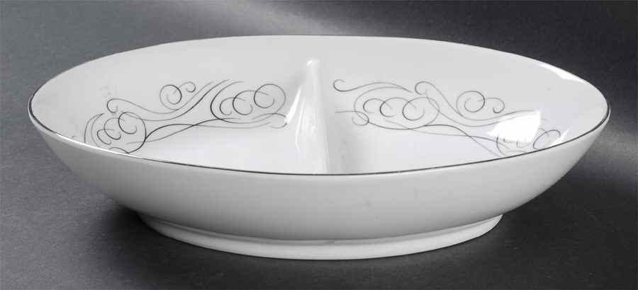 Scroll 10" Oval Divided Vegetable Bowl by Harmony House China-1