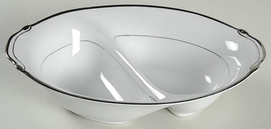 Silver Melody 10" Oval Divided Vegetable Bowl by Harmony House China-1