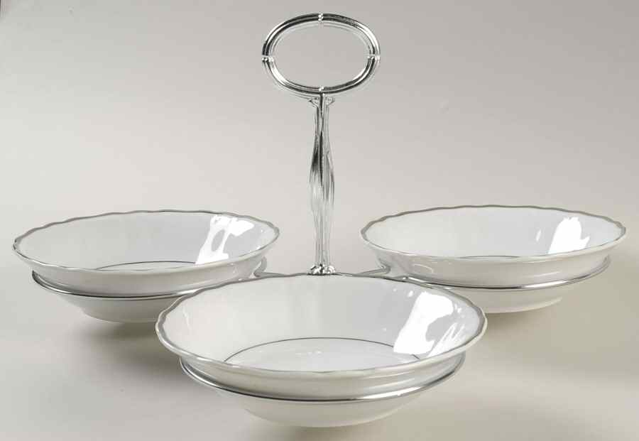 Silver Sonata 7" x 12" 3-Part Relish & Metal Stand (FR) HC by Harmony House China-1