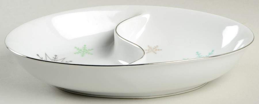 Snowflake (All Over Flakes) 10" Oval Divided Vegetable Bowl by Harmony House China-1