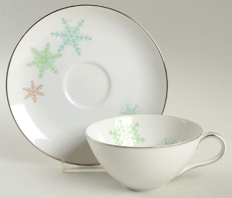 Snowflake (All Over Flakes) Flat Cup & Saucer Set by Harmony House China-1