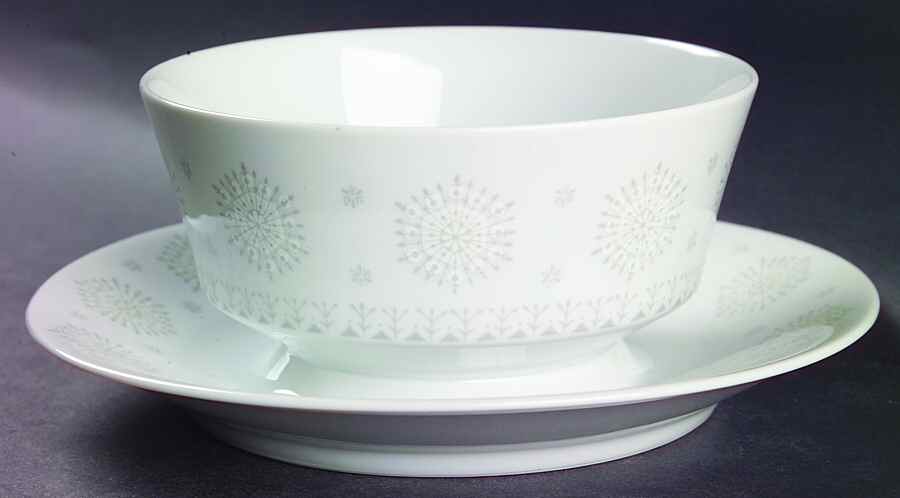 Snowflake (Flakes On Edge) Gravy Boat with Attached Underplate by Harmony House China-1