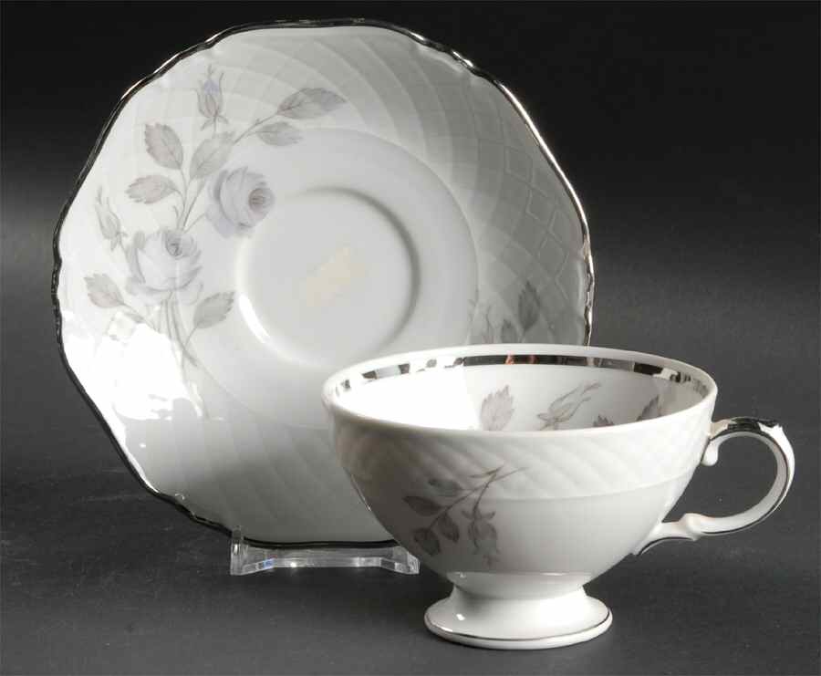 Spring Song (Platinum Trim) Footed Cup & Saucer Set by Harmony House China-1