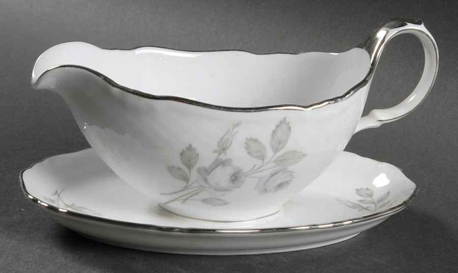Spring Song (Platinum Trim) Gravy Boat with Attached Underplate by Harmony House China-1