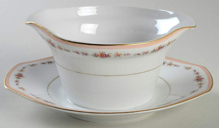 Venetian Rose (3641) Gravy Boat with Attached Underplate by Harmony House China-1