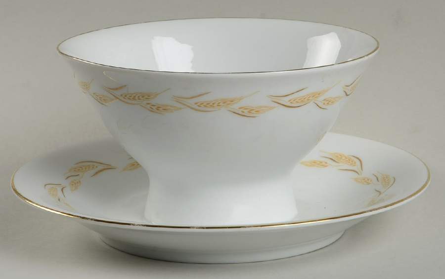 Wheat Garland Gravy Boat with Attached Underplate by Harmony House China-1
