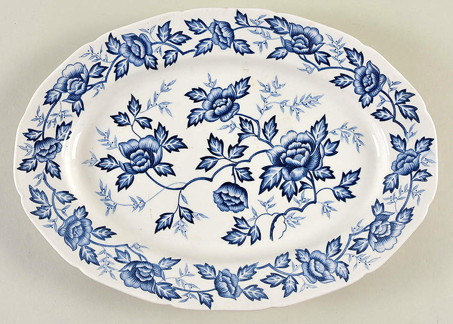 Wisteria Blue and White 12" Oval Serving Platter by Harmony House China-1