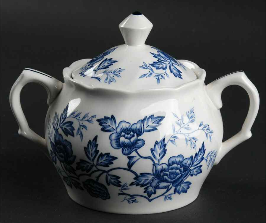 Wisteria Blue and White Sugar Bowl & Lid by Harmony House China-1