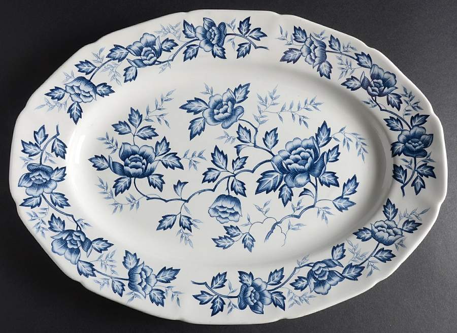 Wisteria Blue and White 14" Oval Serving Platter by Harmony House China-1