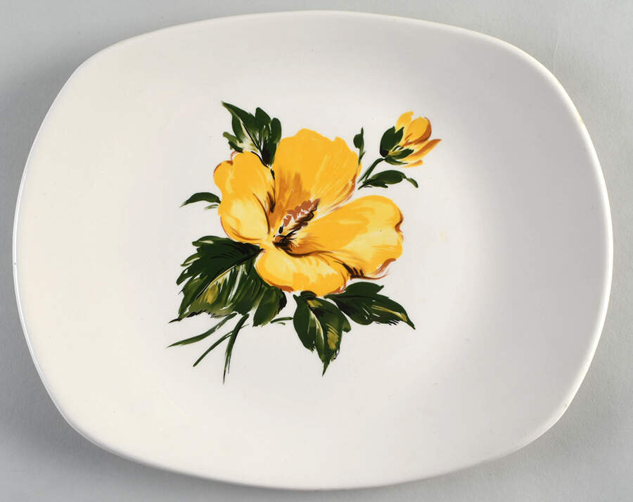 Yellow Hibiscus 11" Oval Serving Platter by Harmony House China-1