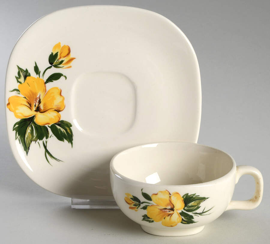 Yellow Hibiscus Flat Cup & Saucer Set by Harmony House China-1