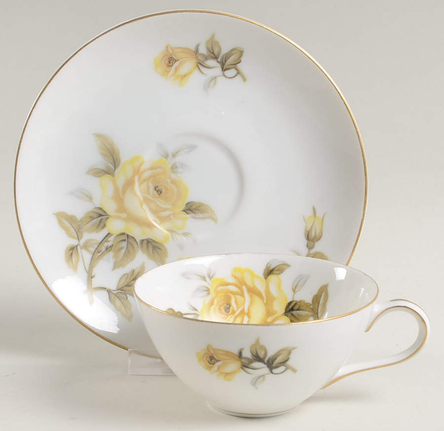 Yellow Rose Flat Cup & Saucer Set by Harmony House China-1