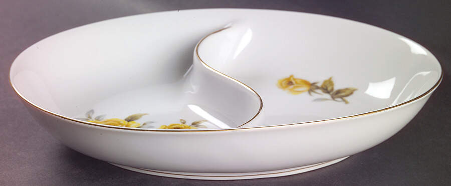 Yellow Rose 10" Oval Divided Vegetable Bowl by Harmony House China-1