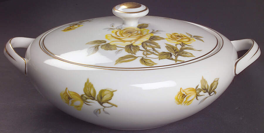 Yellow Rose Round Covered Vegetable by Harmony House China-1