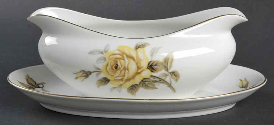 Yellow Rose Gravy Boat with Attached Underplate by Harmony House China-1