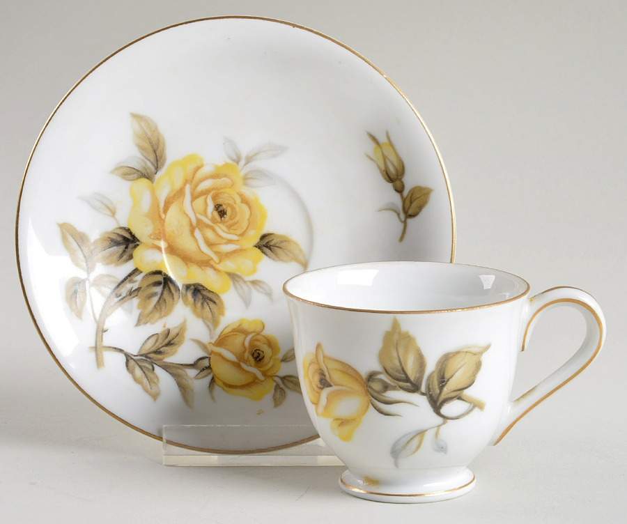Yellow Rose Footed Demitasse Cup & Saucer Set by Harmony House China-1