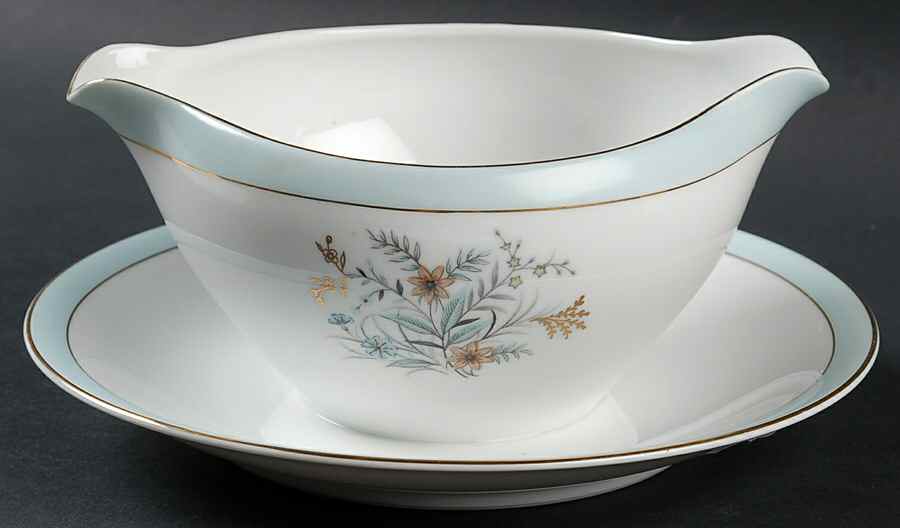 Golden Bouquet Gravy Boat with Attached Underplate by Halsey-1