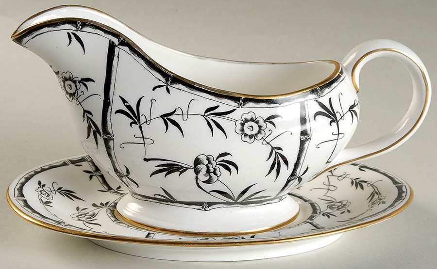 Bamboo Black Gravy Boat & Underplate by Hammersley-1