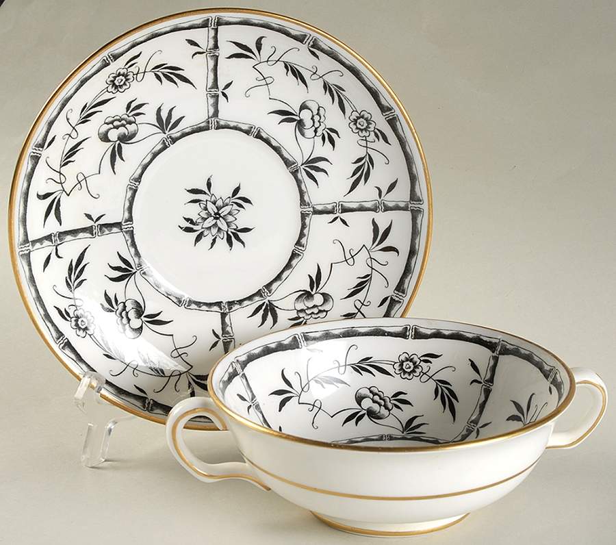 Bamboo Black Footed Cream Soup Bowl & Saucer Set by Hammersley-1